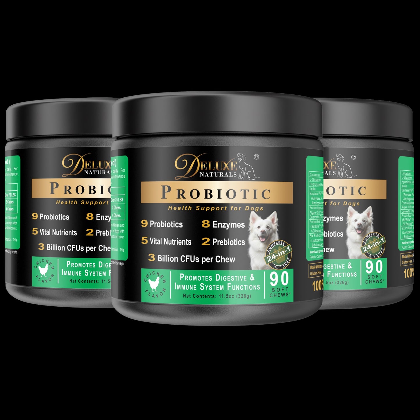 Deluxe Naturals Probiotic Soft Chews for Dogs - 270 Count (Pack of 3 x 90ct)