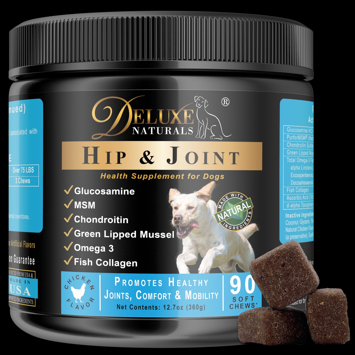 Deluxe Naturals Hip and Joint Soft Chews for Dogs - 90 Count (Pack of 1)