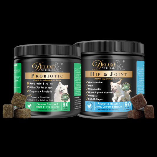 Deluxe Naturals Hip & Joint + Probiotic Soft Chews for Dogs Bundle - 180 Count (Pack of 2 x 90ct)