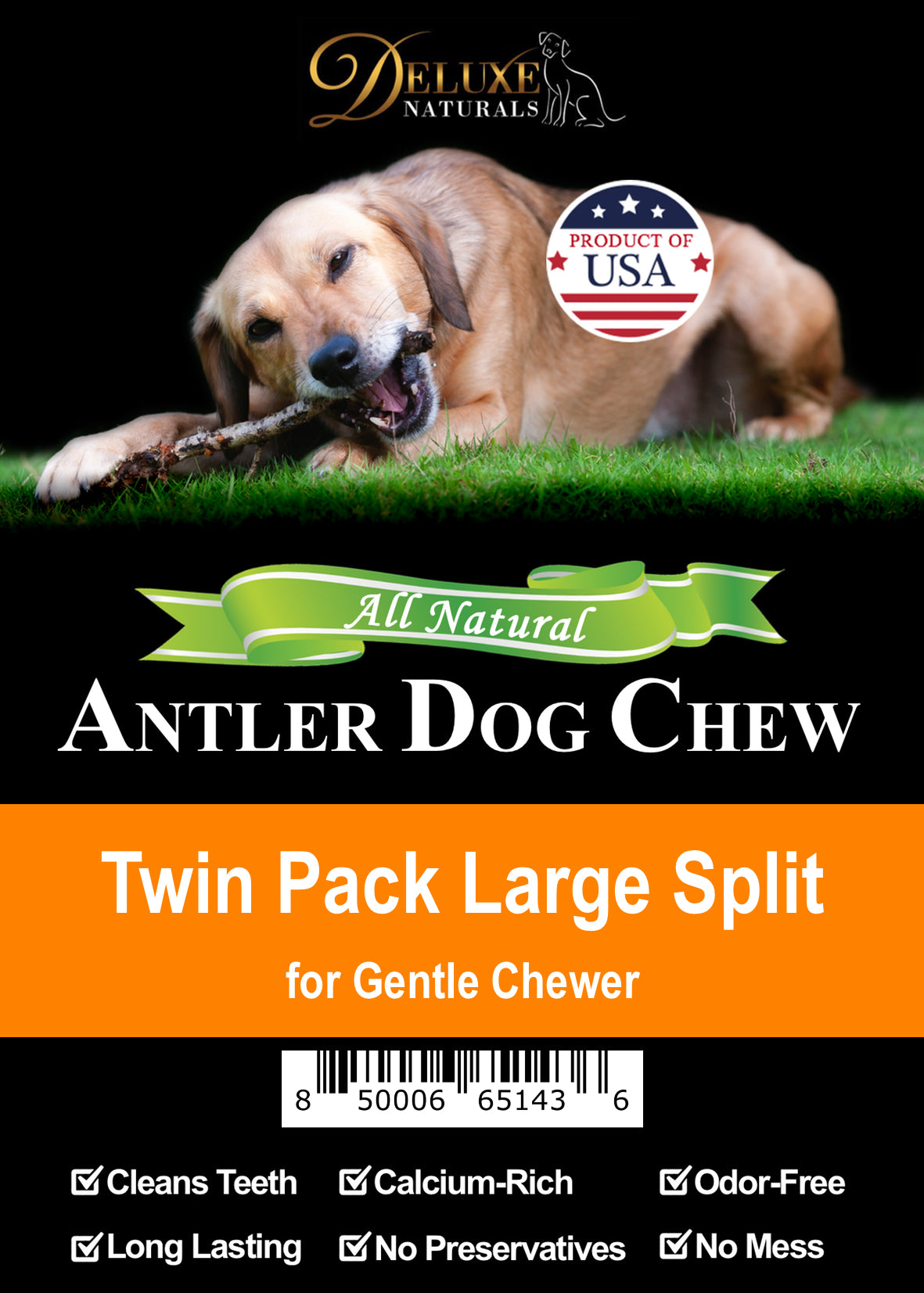 Deluxe Naturals Twin Pack Elk Antler Dog Chew - Large Split