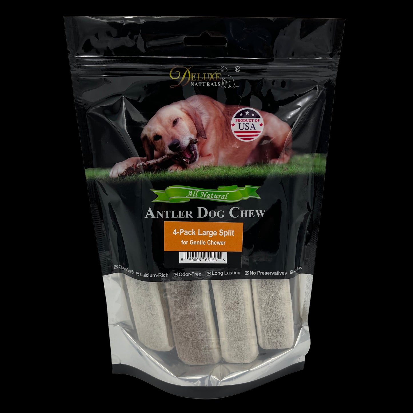 Deluxe Naturals 4-Pack Elk Antler Dog Chew - Large Split