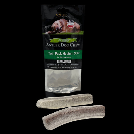 Deluxe Naturals Twin Pack Elk Antler Dog Chew - Medium Split
