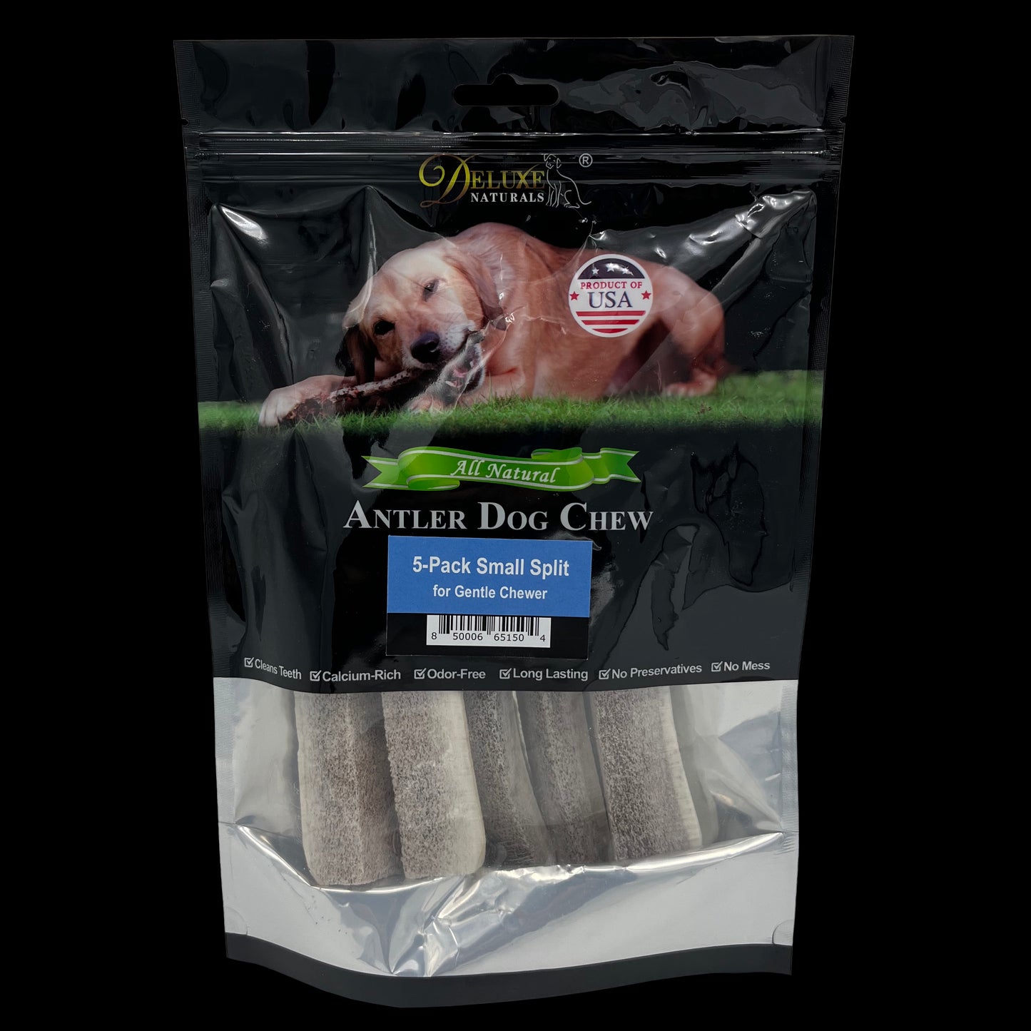 Deluxe Naturals 5-Pack Elk Antler Dog Chew - Small Split