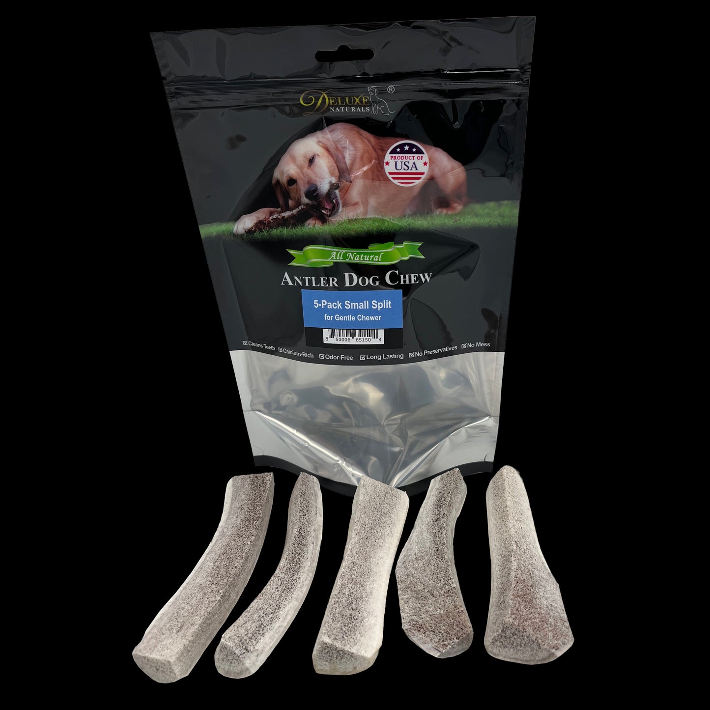 Deluxe Naturals 5-Pack Elk Antler Dog Chew - Small Split