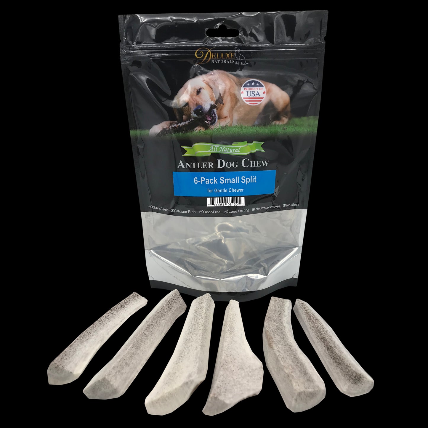 Deluxe Naturals 6-Pack Elk Antler Dog Chew - Small Split