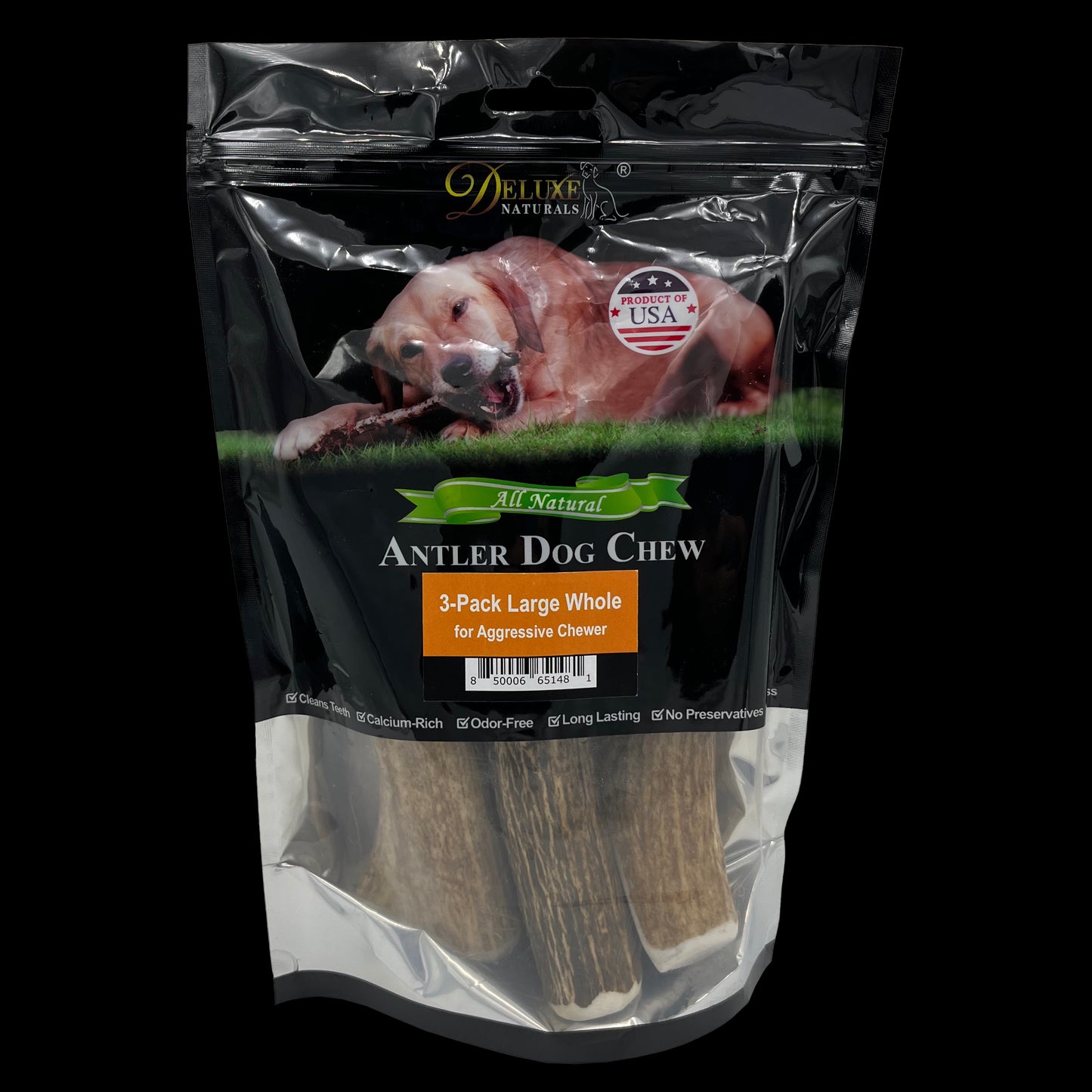 Deluxe Naturals 3-Pack Elk Antler Dog Chew - Large Whole