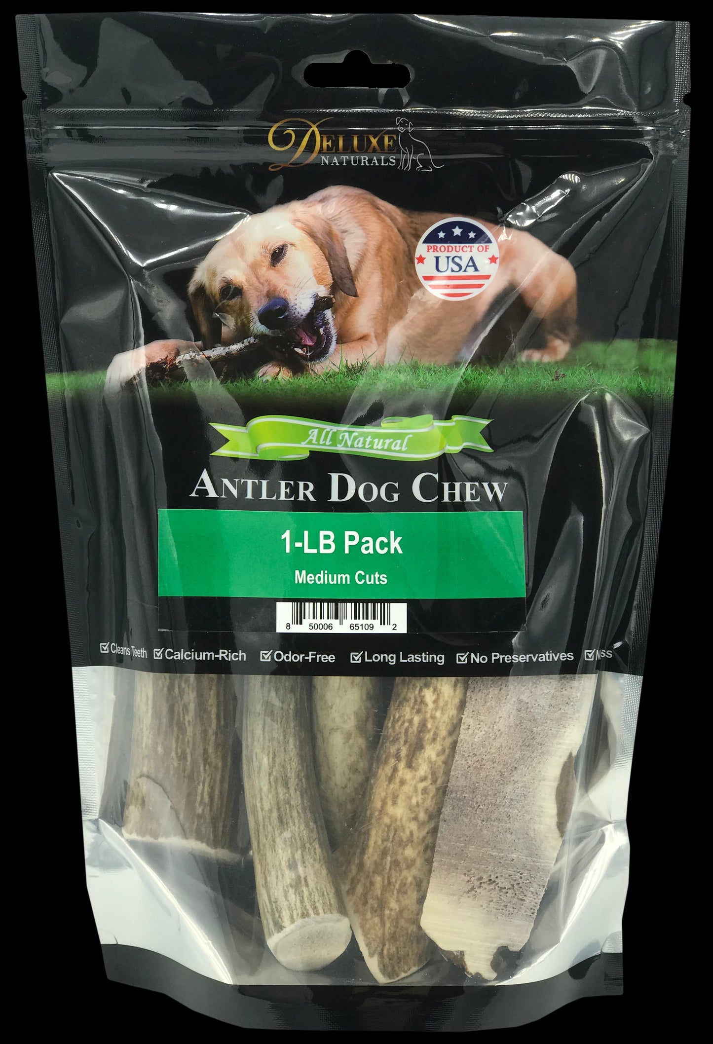 Deluxe Naturals 1-LB Pack Elk Antler Dog Chew - Mixed Medium Cuts