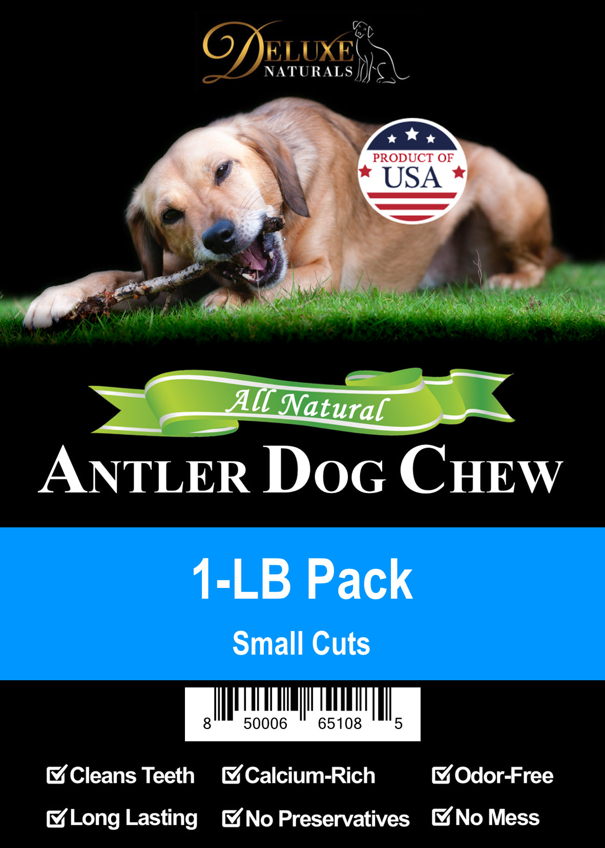 Deluxe Naturals 1-LB Pack Elk Antler Dog Chew - Mixed Small Cuts