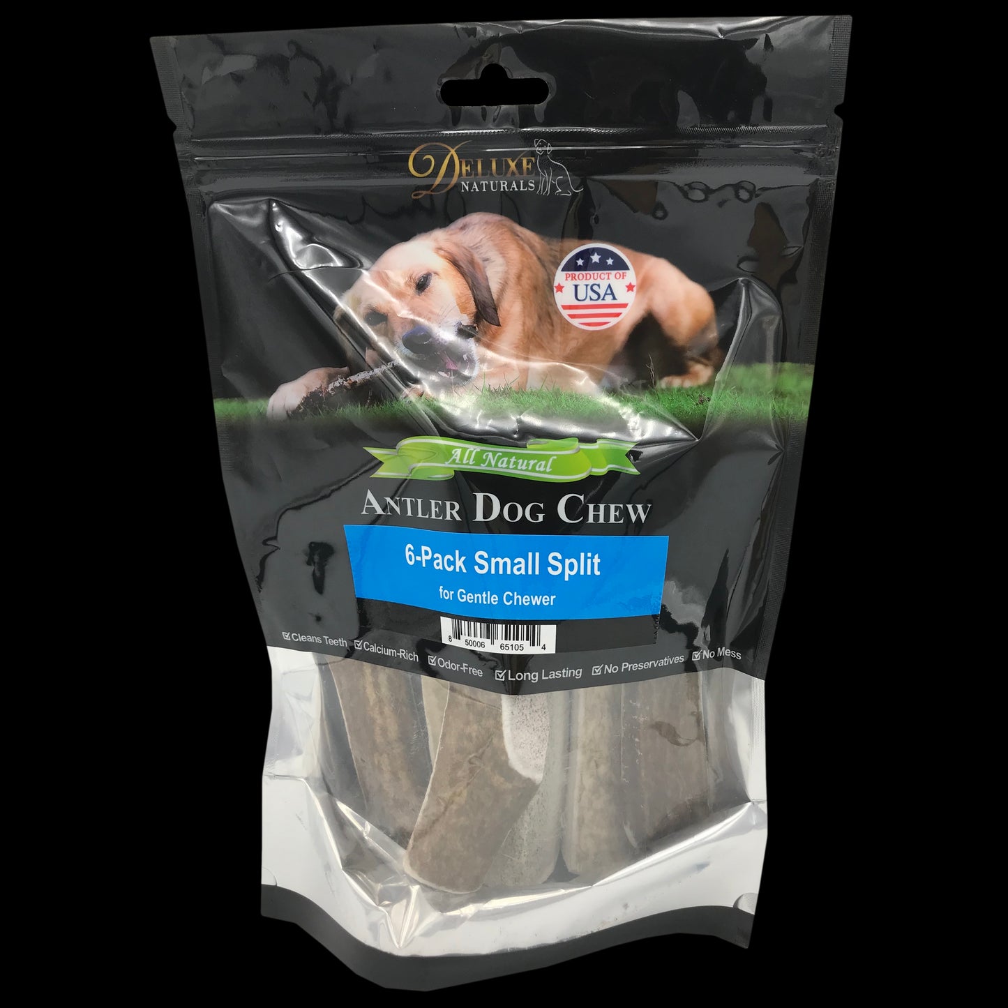 Deluxe Naturals 6-Pack Elk Antler Dog Chew - Small Split