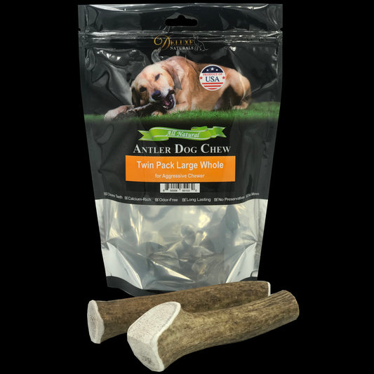 Deluxe Naturals Twin Pack Elk Antler Dog Chew - Large Whole